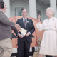 Television personality Willard Scott, left, dressed as a werewolf, clowns with President George H. W. Bush, center, and First Lady Barbara Bush at a Halloween party on the White House lawn, Tuesday, Oct. 31, 1989. Photo via AP Images.